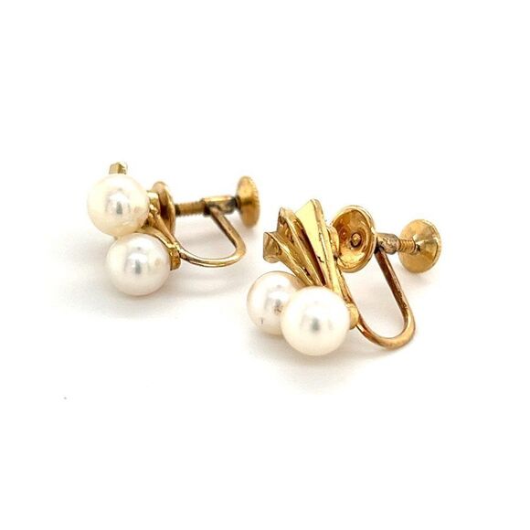 Mikimoto Estate Akoya Pearl Earrings 14k Gold 5.70 mm 4.5 Grams M252 - Picture 3 of 10